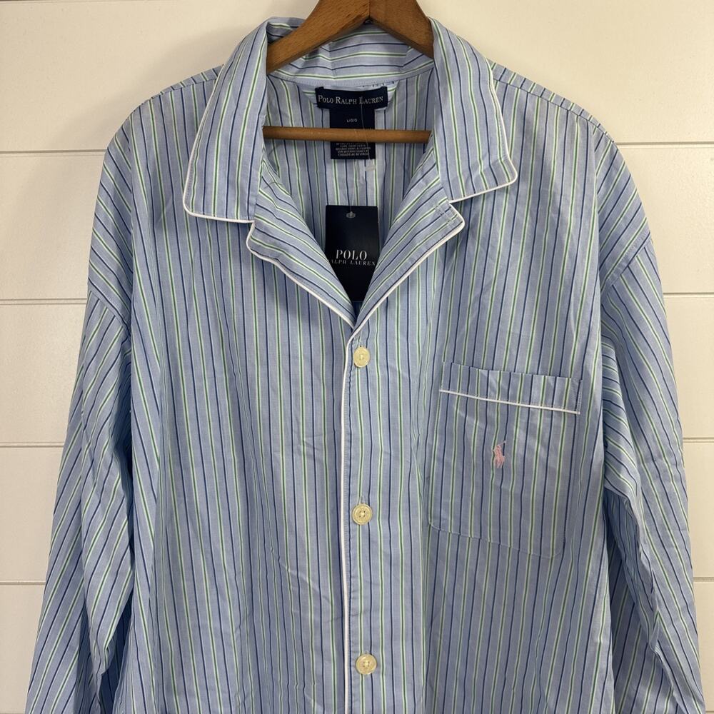 Polo Ralph Lauren Sleepwear Button Front Pajama Shirt Blue Stripe sz L - Picture 2 of 8